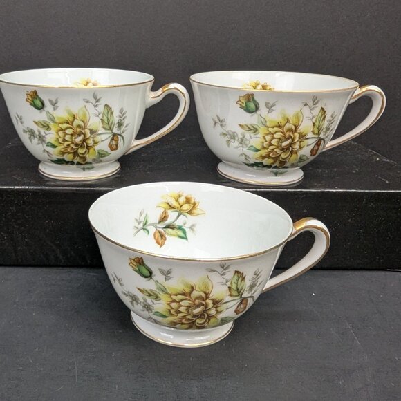 Citadel China Dorset Porcelain Floral Yellow Rose Pattern Footed Teacup Set of 3 - Picture 4 of 10